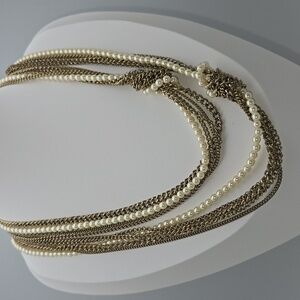 Pearl Cream and Gold Multi-Strand Knot Necklace